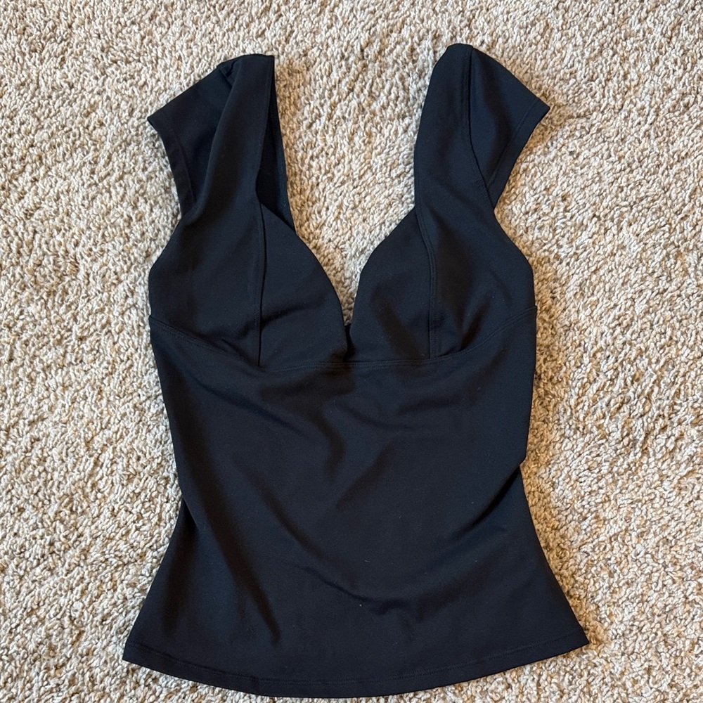 Free People Black Deep V-Neck Blouse